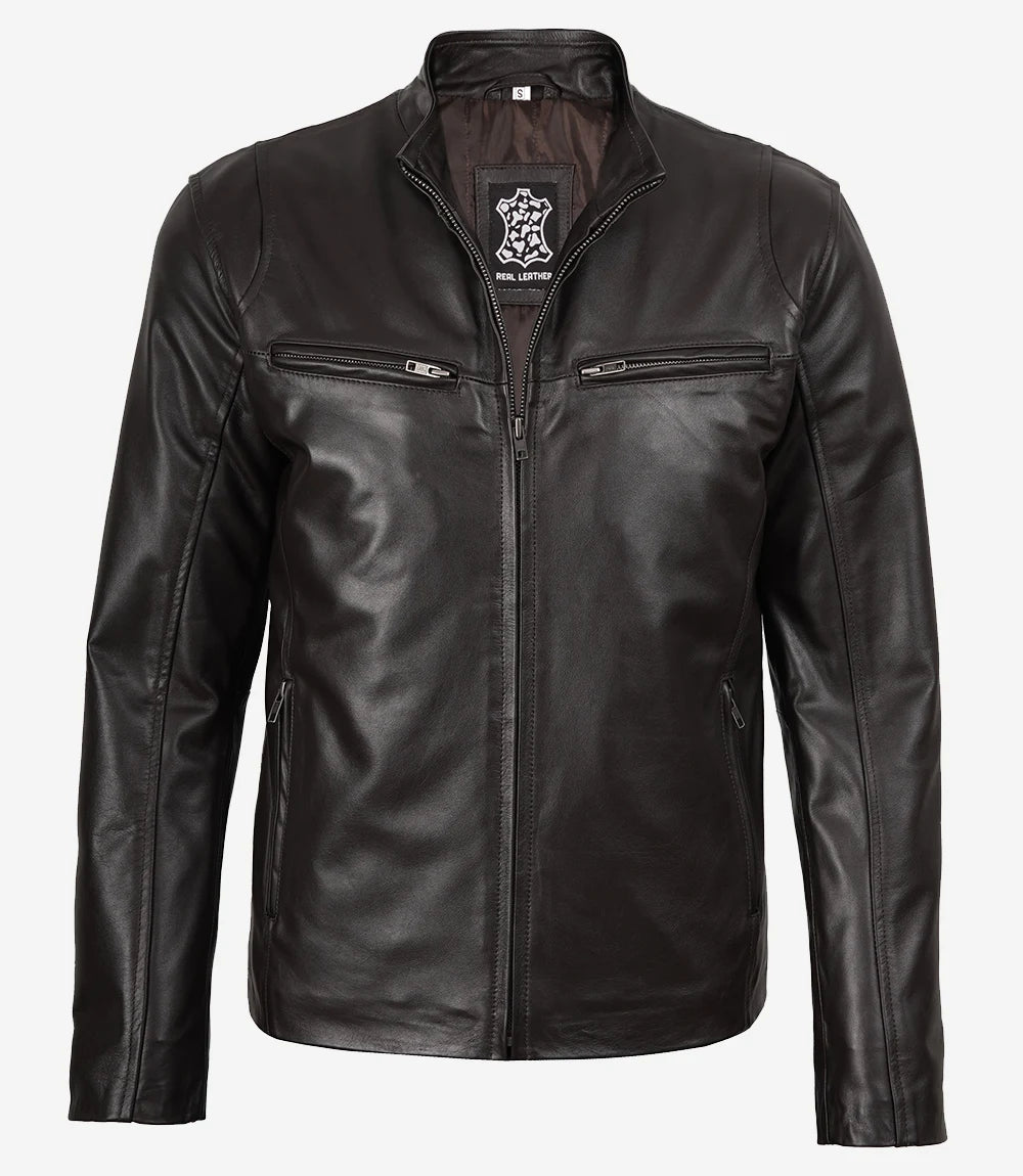 Mens Classic Dark Brown Biker Style Leather Jacket