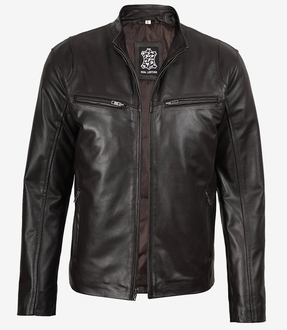 Mens Classic Dark Brown Biker Style Leather Jacket