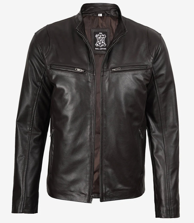 Mens Classic Dark Brown Biker Style Leather Jacket