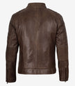Men's Coffee Brown Distressed Leather Jacket - Biker Style