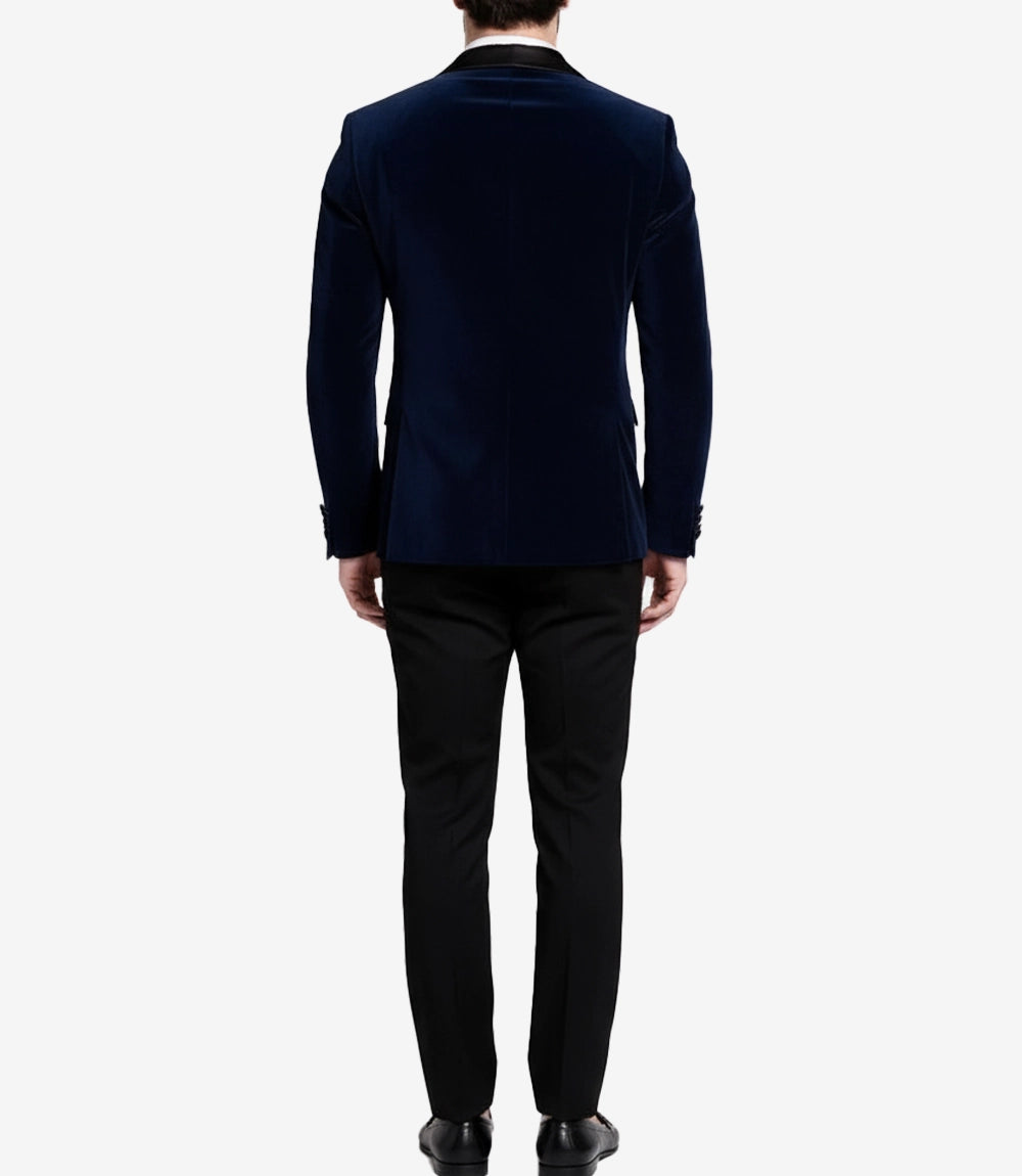 Men's Dark Blue Velvet Groomsmen Tuxedo – Peak Lapel