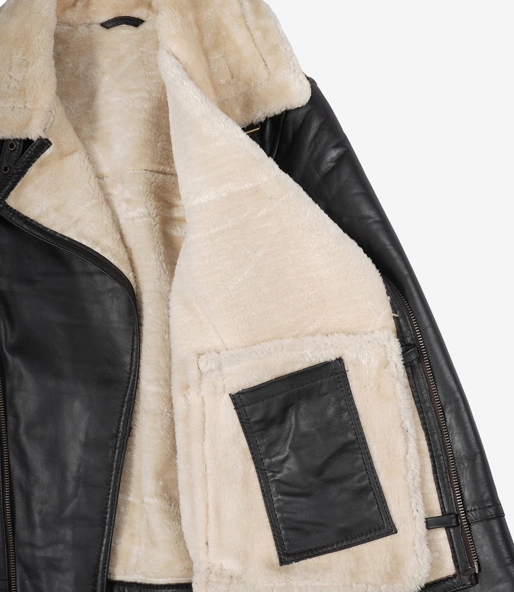 Men's Dark Brown Shearling Biker Style Leather Jacket