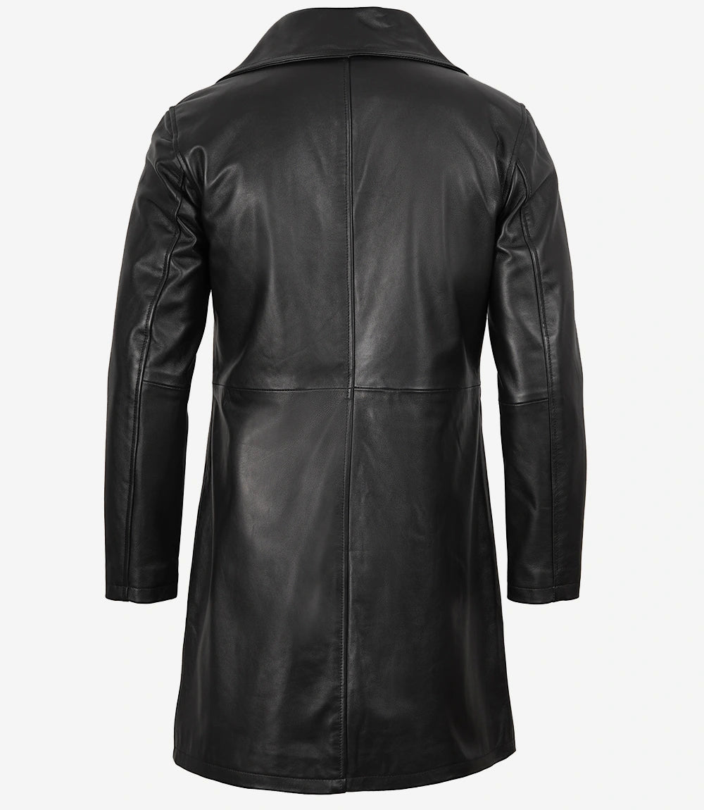 Men's 3/4 Length Black Lambskin Leather Coat
