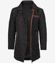 Mens 3/4 Length Black Quilted Polyester Coat With Brown Detailing