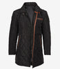 Mens 3/4 Length Black Quilted Polyester Coat With Brown Detailing
