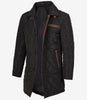 Mens 3/4 Length Black Quilted Polyester Coat With Brown Detailing