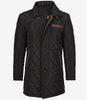 Mens 3/4 Length Black Quilted Polyester Coat With Brown Detailing