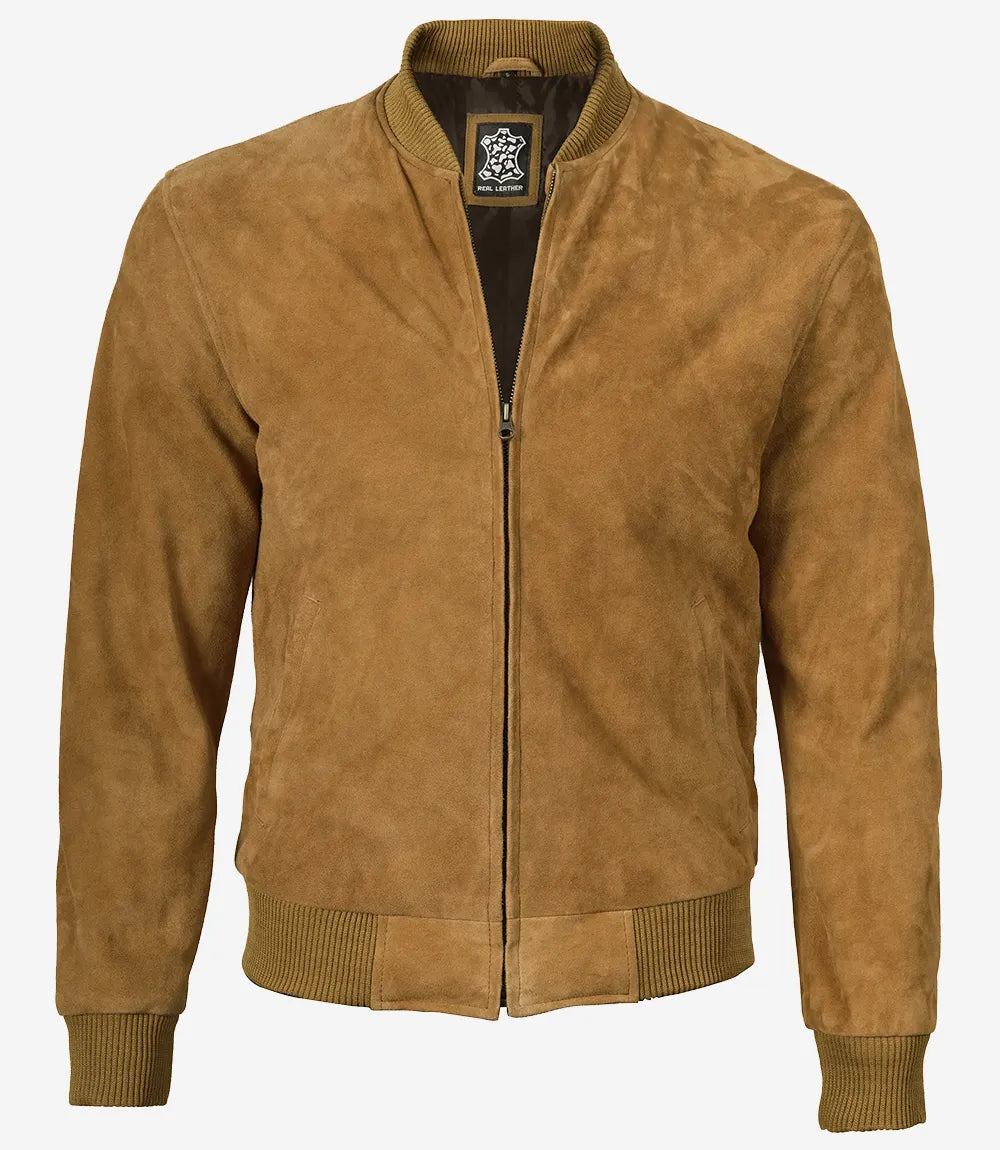 Men's Light Brown Suede Bomber Jacket