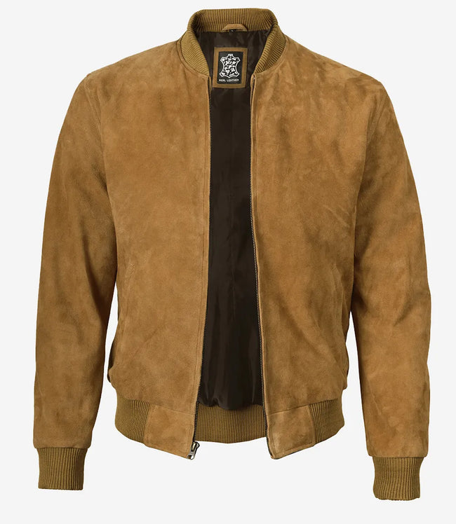 Men's Light Brown Suede Bomber Jacket