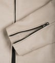 Mens Mandarin Collar Beige Biker Style Leather Jacket
