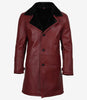 Men's Maroon Leather Coat with Black Shearling
