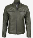 Mens Olive Green Biker Style Leather Jacket