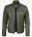 Mens Olive Green Biker Style Leather Jacket