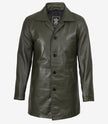 Men's Olive Green 3/4 Length Leather Car Coat
