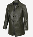 Men's Olive Green 3/4 Length Leather Car Coat