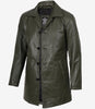Men's Olive Green 3/4 Length Leather Car Coat