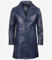 Mens Real Leather 3/4 Length Blue Car Coat