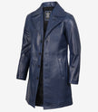 Mens Real Leather 3/4 Length Blue Car Coat