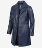 Mens Real Leather 3/4 Length Blue Car Coat