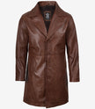 Mens Real Leather 3/4 Length Cognac Coat