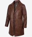 Mens Real Leather 3/4 Length Cognac Coat