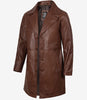 Mens Real Leather 3/4 Length Cognac Coat