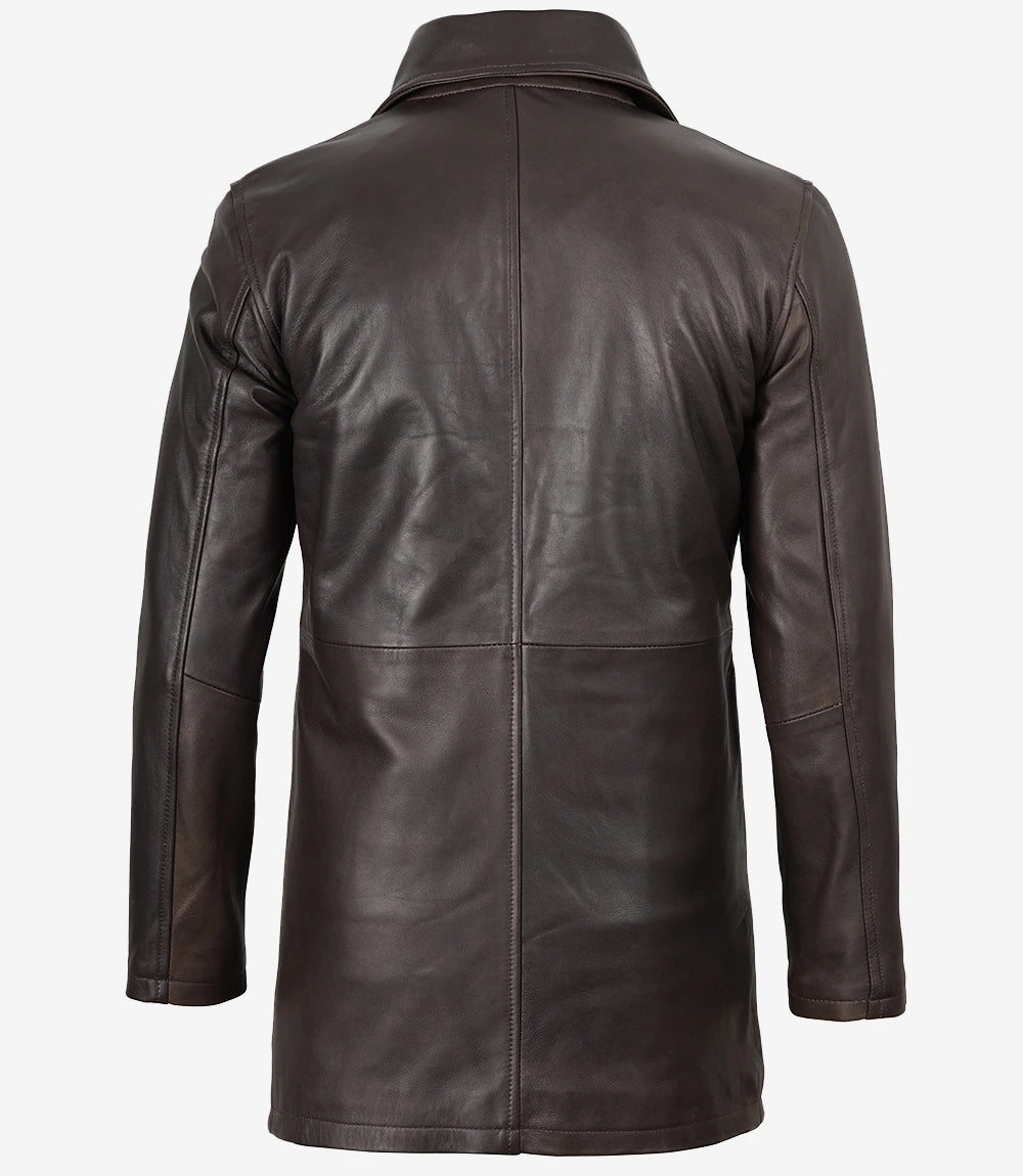 Men's Real Leather 3/4 Length Distressed Brown Coat