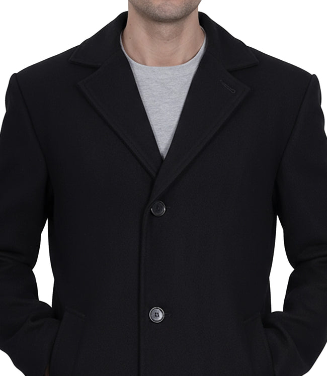 Men's Single-Breasted Black Wool Coat – Modern Fit