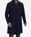 Mens Double Breasted Long Navy Blue Wool Coat