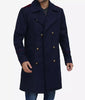 Mens Double Breasted Long Navy Blue Wool Coat