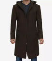 Mens Dark Green Hooded Wool Coat