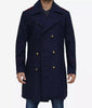 Mens Double Breasted Long Navy Blue Wool Coat