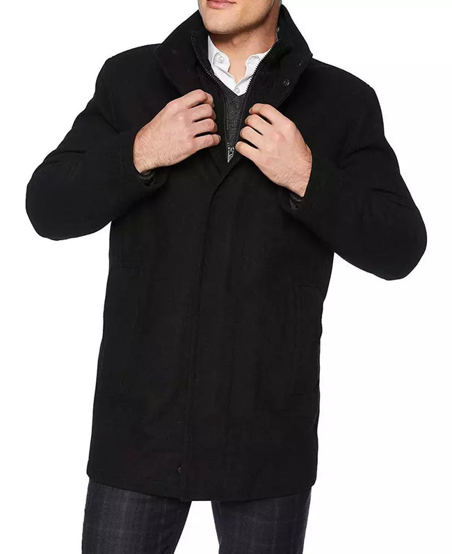 Black Mens 3 4 Length Wool Coat