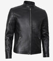 Black Leather Cafe Racer Jacket 