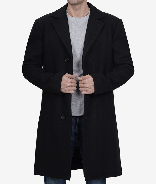 Single Breasted Knee Length Wool Coat Mens
