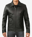 Mens Shirt Collar Classic Black Leather Jacket