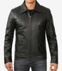Mens Shirt Collar Classic Black Leather Jacket