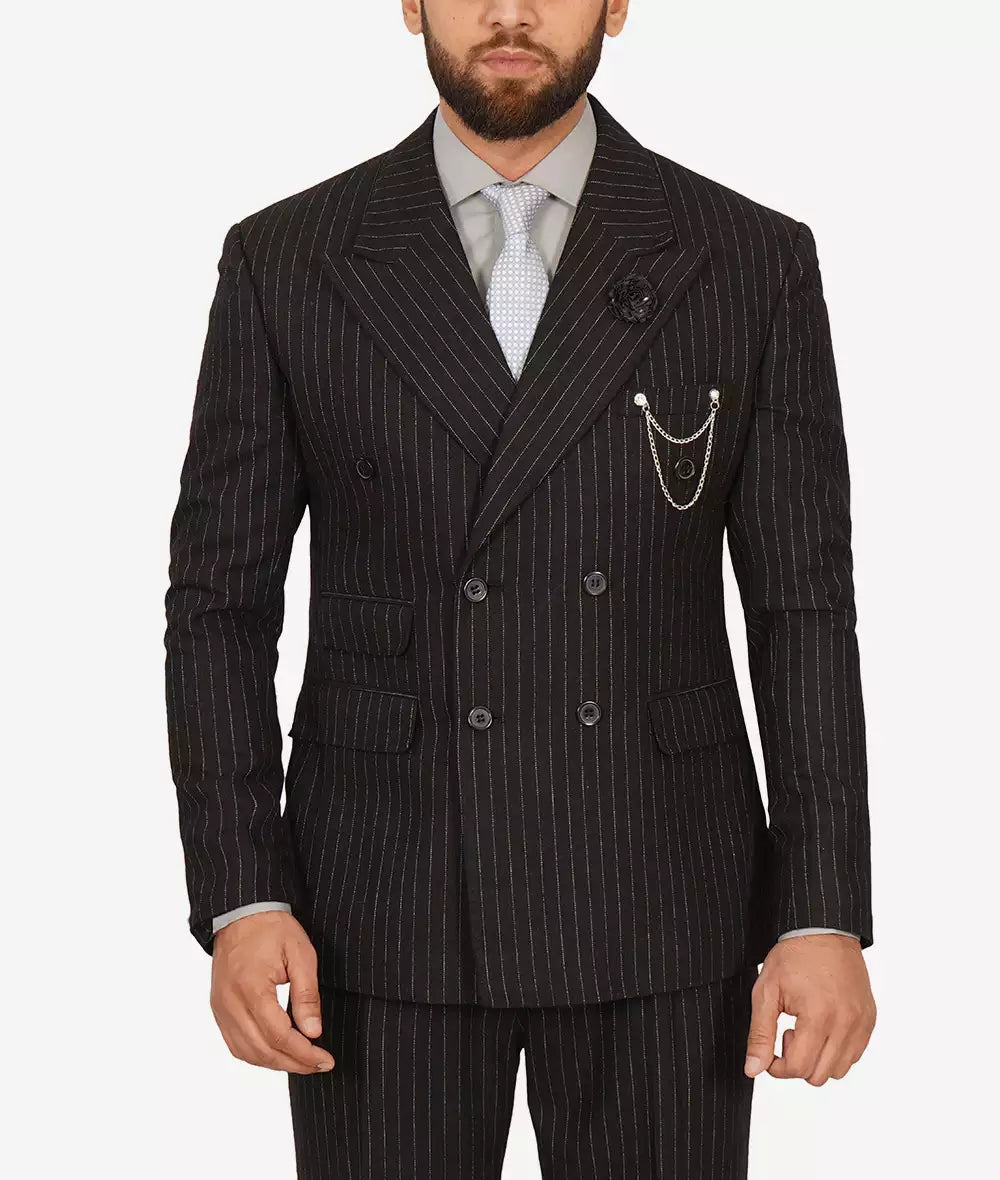 Mens Double Breasted Black Pinstripe Suit