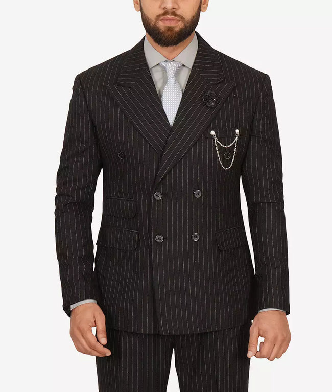 Mens Double Breasted Black Pinstripe Suit