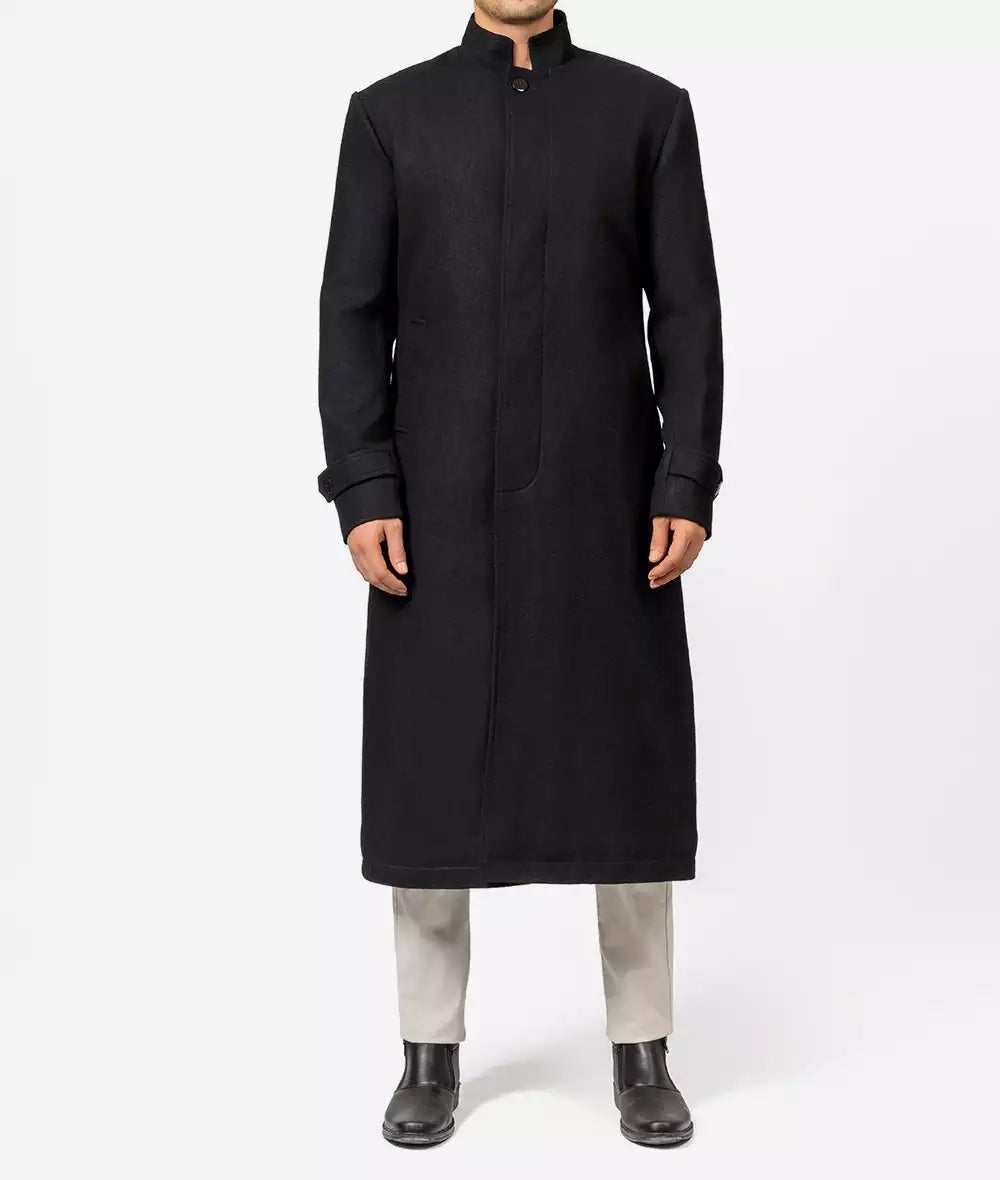 Mens Black Wool Trench Coat