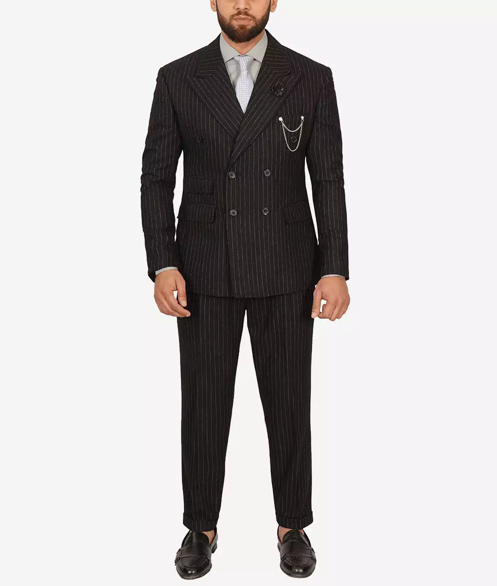 Mens Double Breasted Black Pinstripe Suit