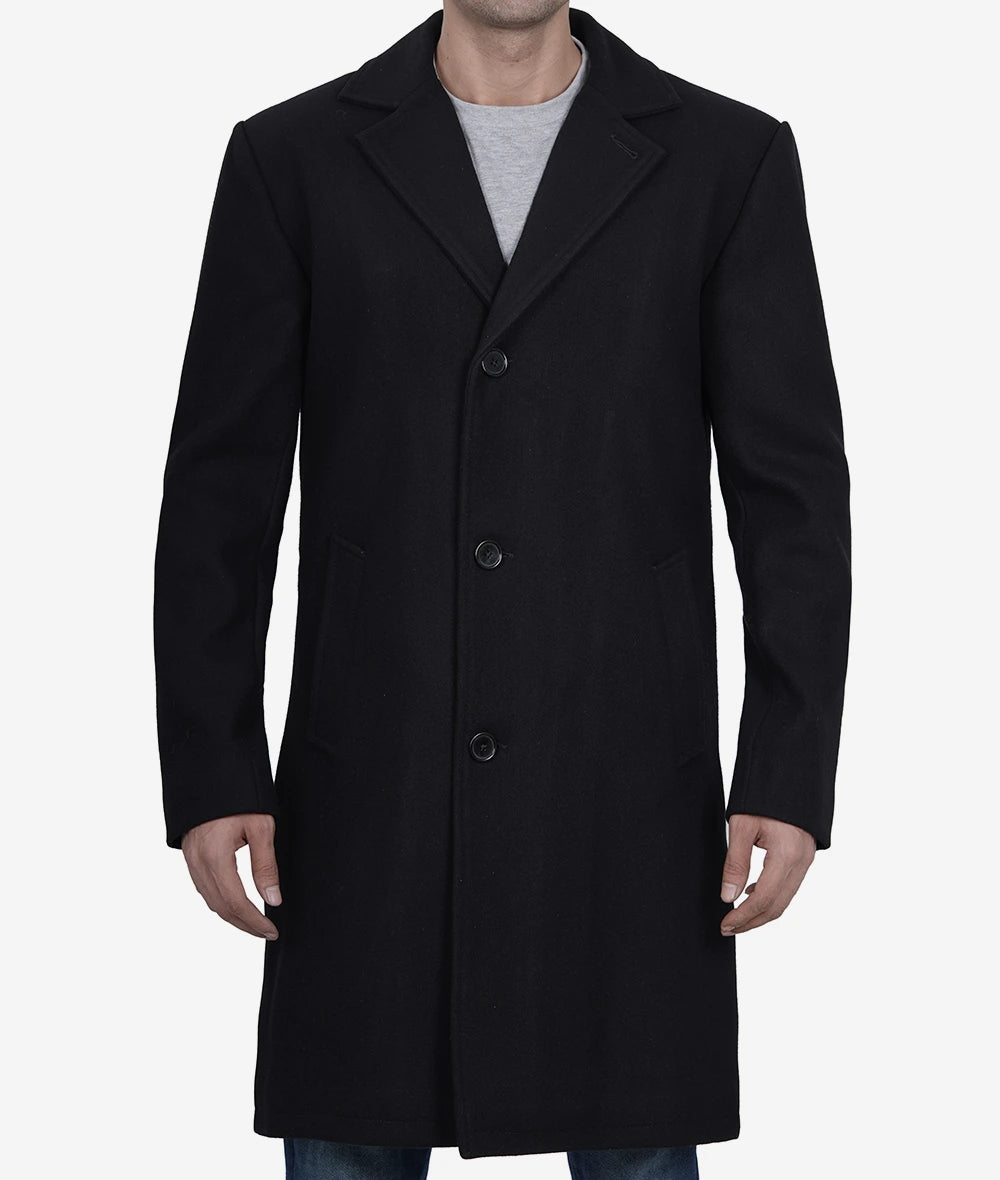 Single Breasted Knee Length Wool Coat Mens