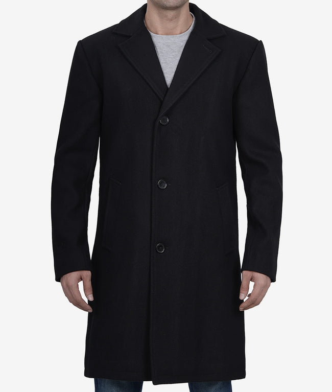 Single Breasted Knee Length Wool Coat Mens