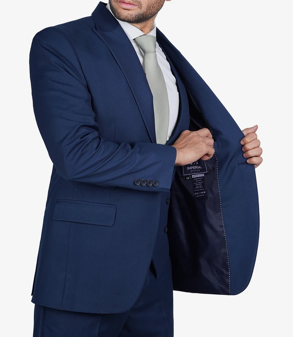 Mens Peak Lapel 3 Piece Blue Suit