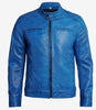 Mens Cafe Racer Blue Leather Jacket