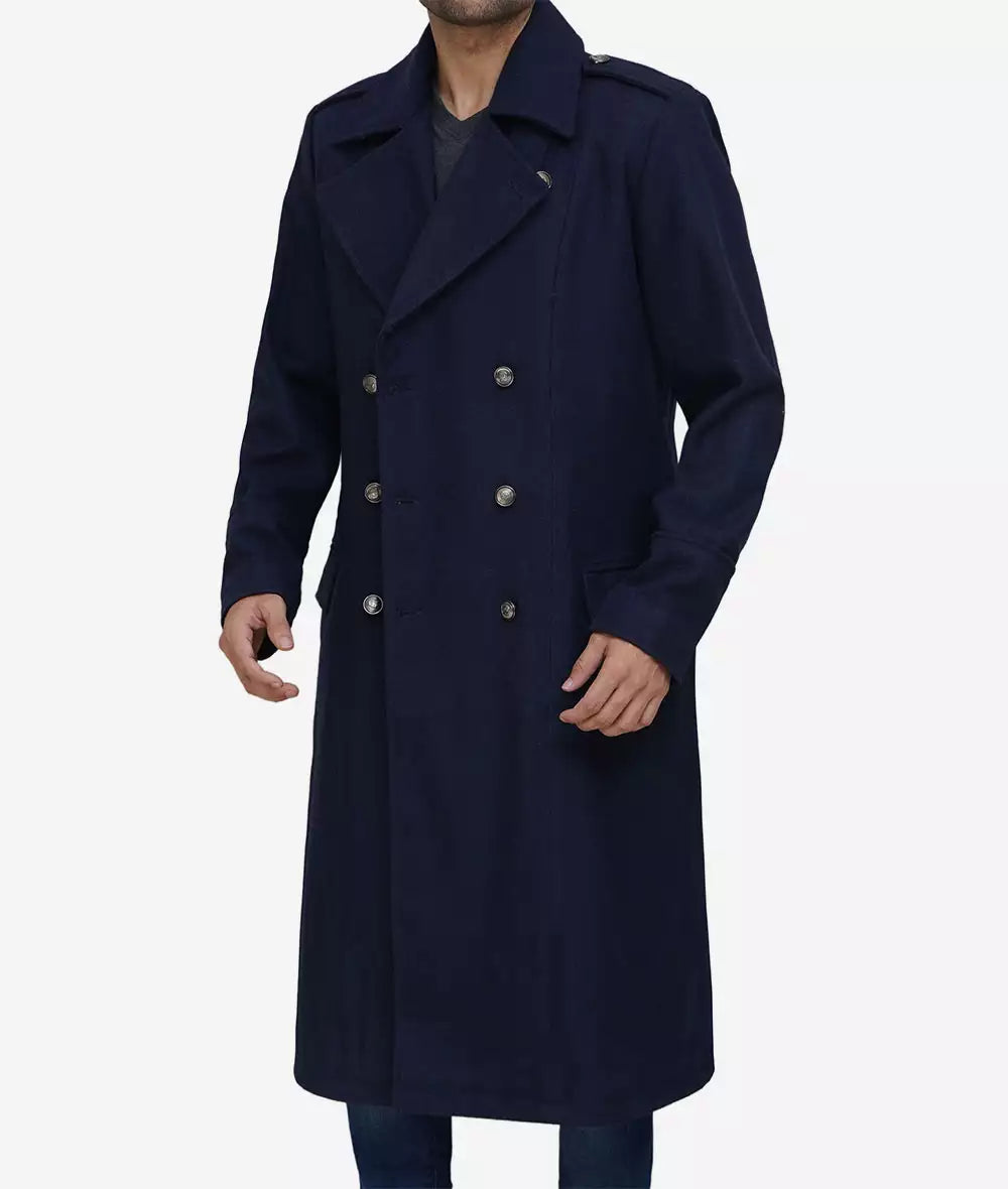 Mens Blue Double Breasted Overcoat