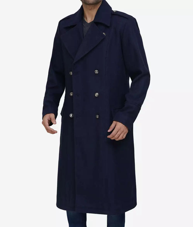 Mens Blue Double Breasted Overcoat