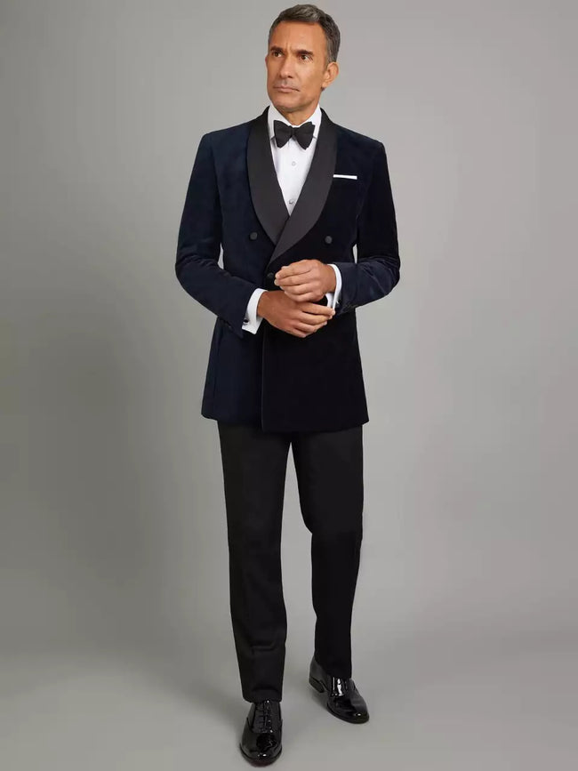 Mens Double Breasted Blue Velvet Tuxedo