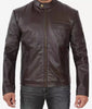 Mens Dark Brown Cowhide Leather Cafe Racer Jacket 