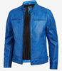 Mens Cafe Racer Blue Leather Jacket